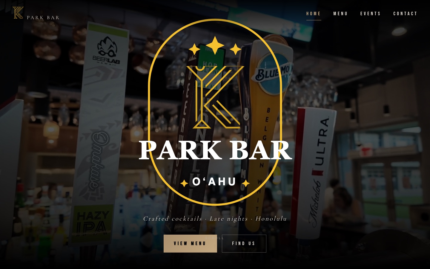 K Park Bar Honolulu — craft cocktail lounge landing page with video background