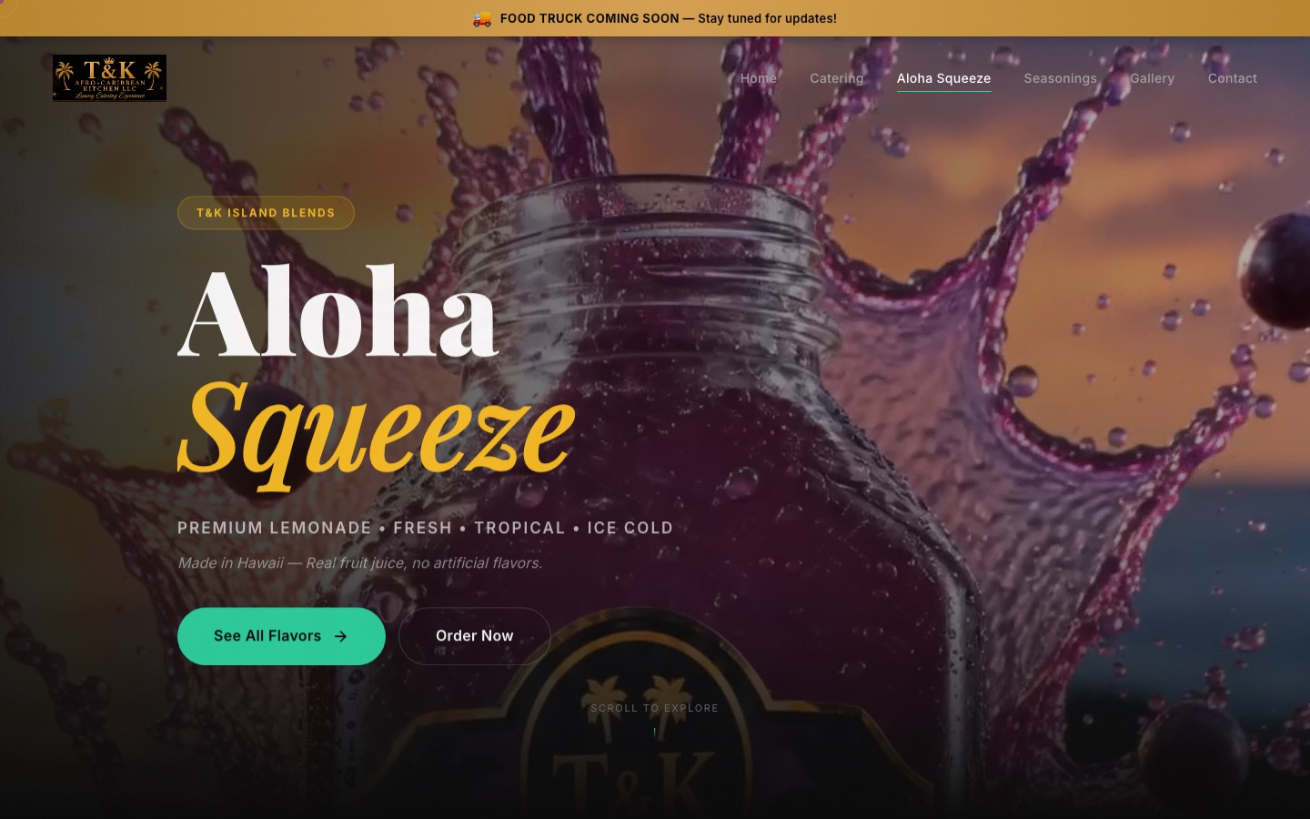 T&K Aloha Squeeze — Premium Lemonade landing page